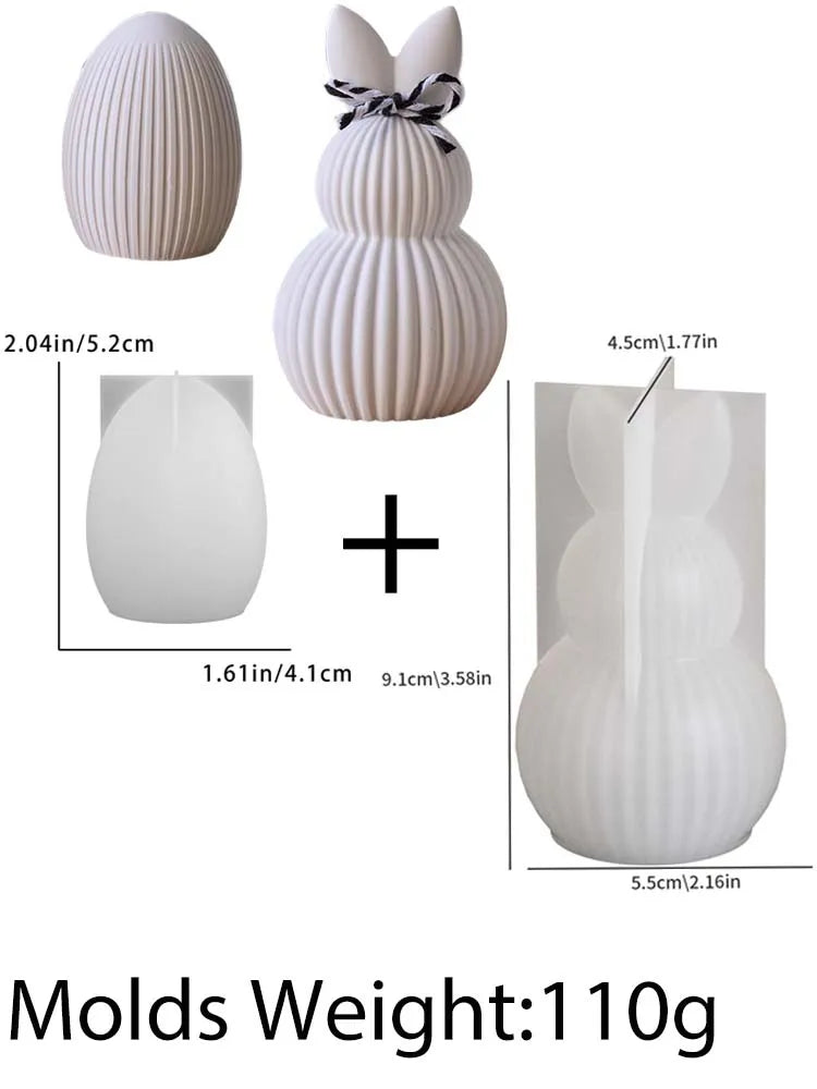 Double Rabbit Ear Silicone Candle Mold DIY Stripe Egg Bunny Aromath Soap Molds Plaster Resin Crafts Making Home Easter Decor