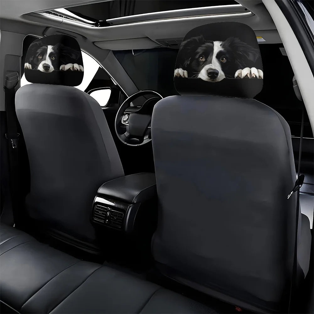 2pcs, Curious Eyes Border Collie Print  Headrest Covers,  Decor, Easy to Install and Wash,