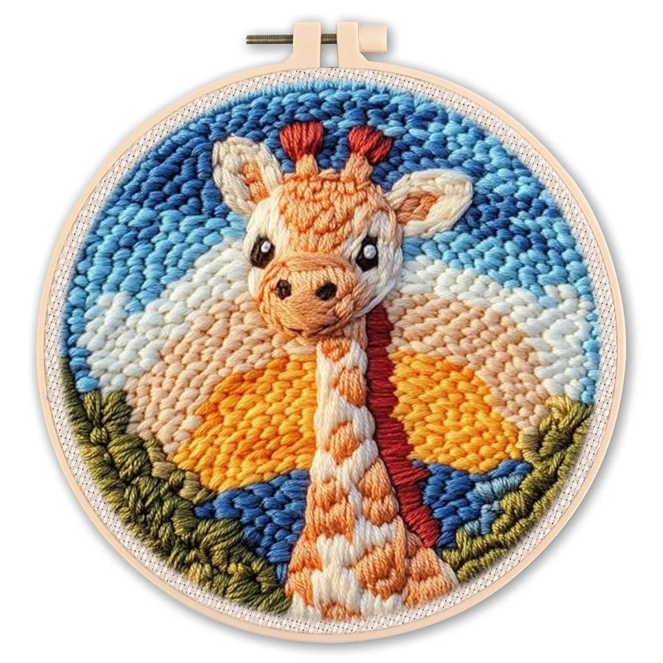 Punch Needle Kit, Animal Patterns with Hoop for Beginner Embroidery Crafts