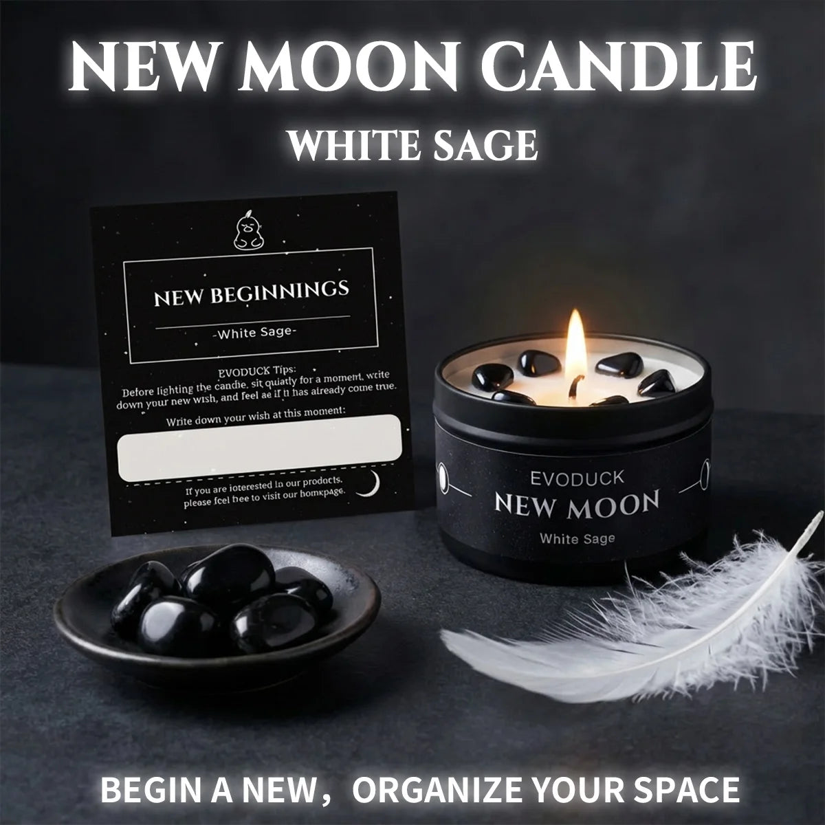 1pc EVODUCK New Moon Scented Candles 3oz Law of Attraction Manifestation Energy Boosting White Sage Christmas Scented Candle