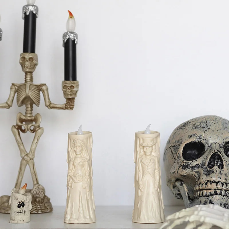 Halloween skull lights, LED glowing candles, spooky decorations, decorative props, ghost bride and groom, couple lamp ornaments