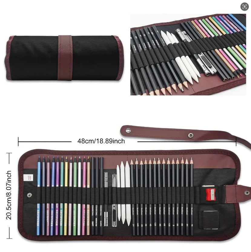 29-Piece Drawing & Sketching Kit with Portable Roll Case