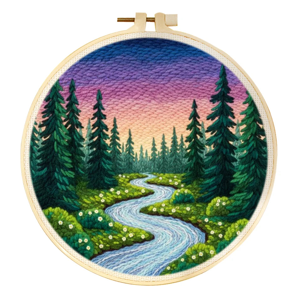 Punch Needle Kit, Forest River Landscape for Handmade Wall Art & Gifts