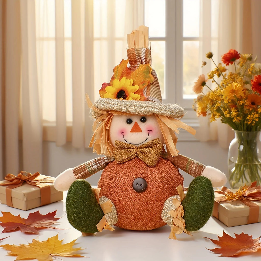 Rustic Autumn Harvest Scarecrow Decoration, Plaid & Sunflower Accents for Christmas, Farmhouse Wall Decoration, Party Props.