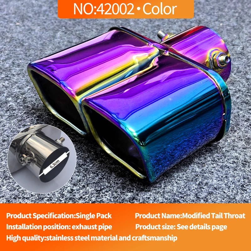 Stainless Steel Square Double Outlet Exhaust Tail Pipe Tip | 6.5cm