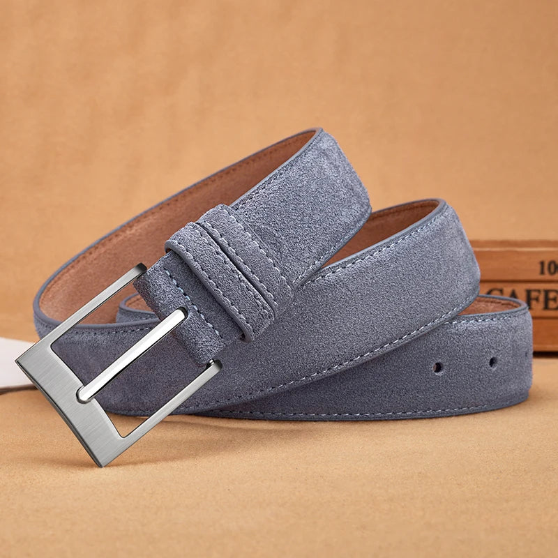 Men's Suede Leather Belt Silver Pin Buckle Vintage Style for Jeans & Chinos