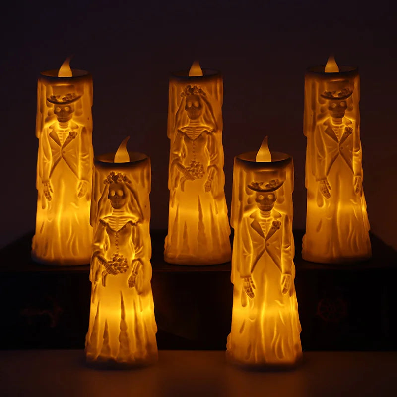 Halloween skull lights, LED glowing candles, spooky decorations, decorative props, ghost bride and groom, couple lamp ornaments