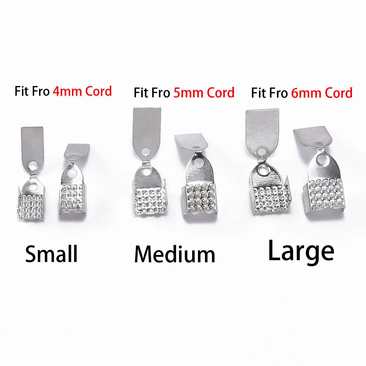 Cord End Crimps Metal Fold-Over Leather Clips DIY Jewelry Making Craft Supplies