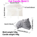 Cat Candle Mold 3 diagram with reclining fluffy cat example and separate mold and casting measurements