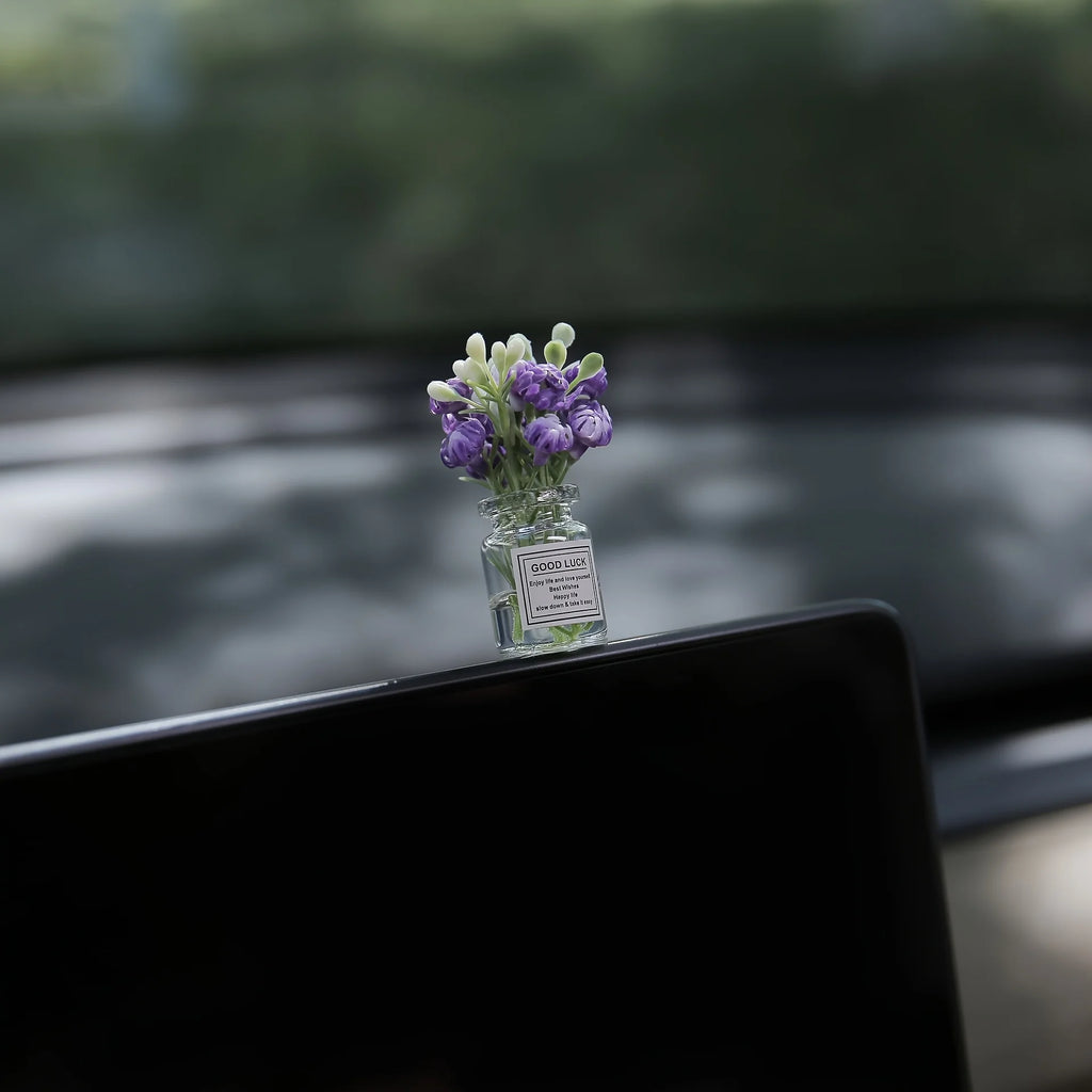 Delicate Miniature Potted Flowers Assorted Car Dashboard Ornament Decoration