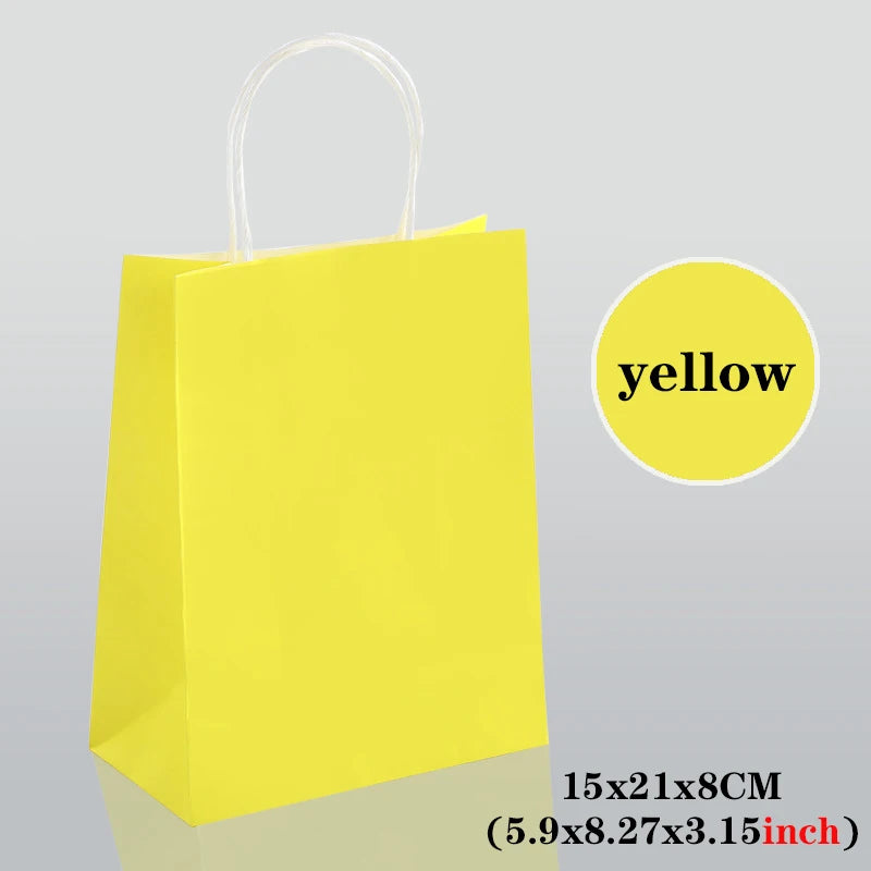 Yellow gift bag with dimensions on a gray background