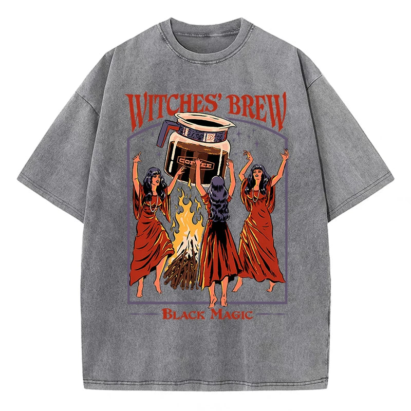 T-Shirt Unisex Witches Brew Black Magic Coffee Vintage Wash Graphic Tee