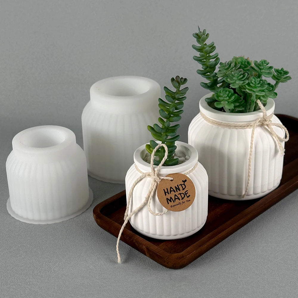 Round Stripe Flowerpot Silicone Mold DIY Concrete Cement Plaster Storage Box Candle Jar Casting Mould UV Epoxy Resin Craft Molds