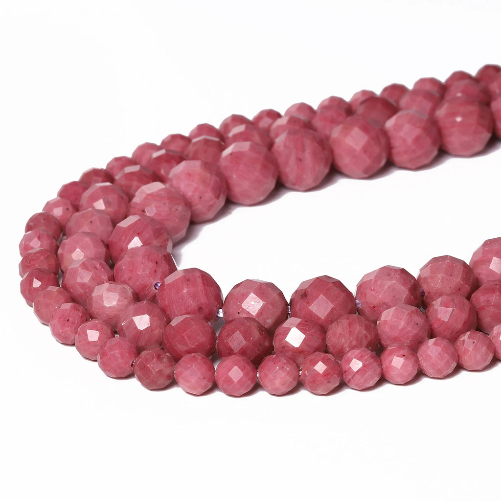 Stone Beads Faceted Round Red Rhodonite-Style for DIY Jewelry Making Craft Beads