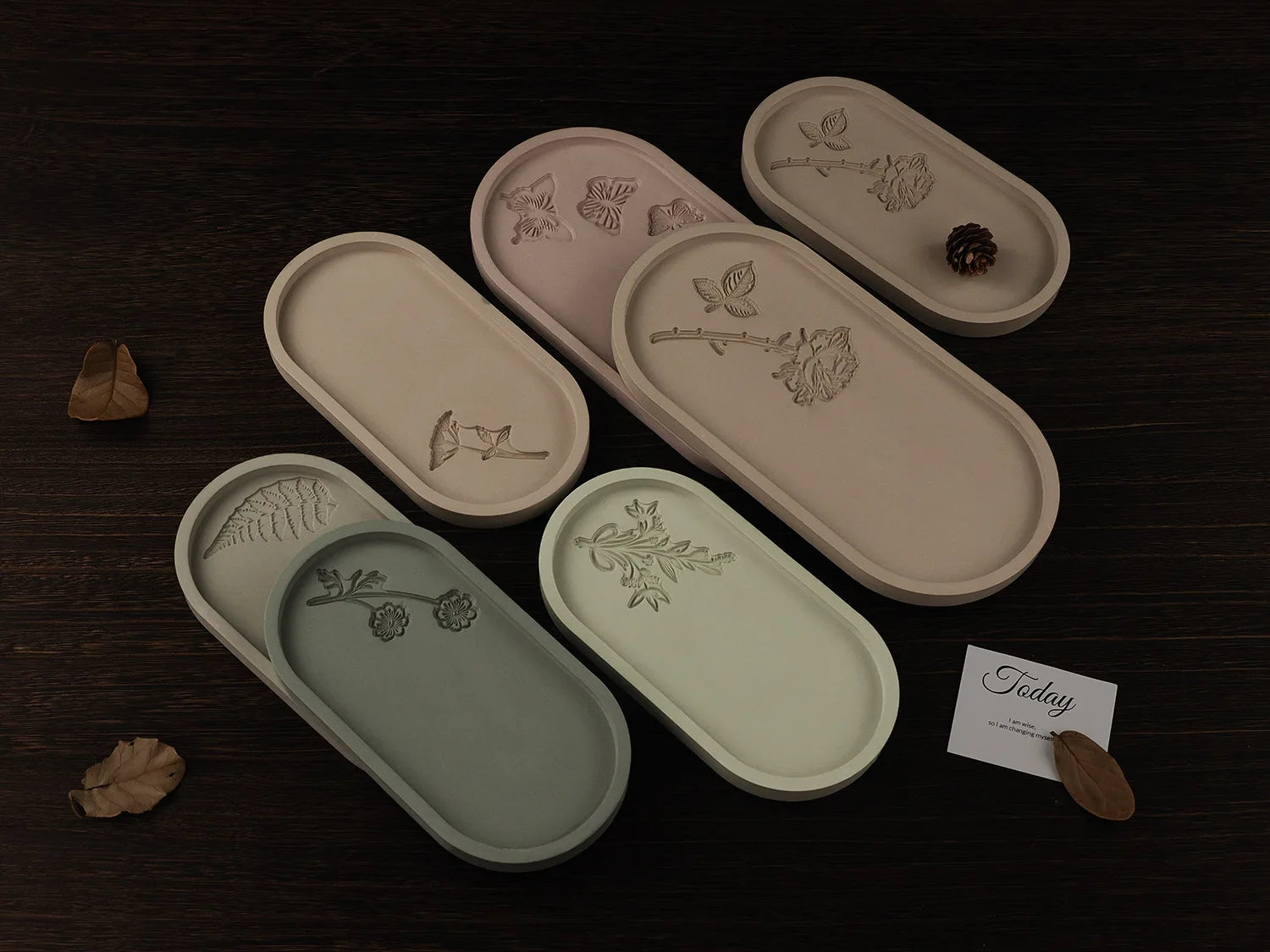 Carved Flower Oval Tray Silicone Mold DIY Concrete Cement Storage Dish Mould Jewelry Display Plate Plaster Resin Casting Molds
