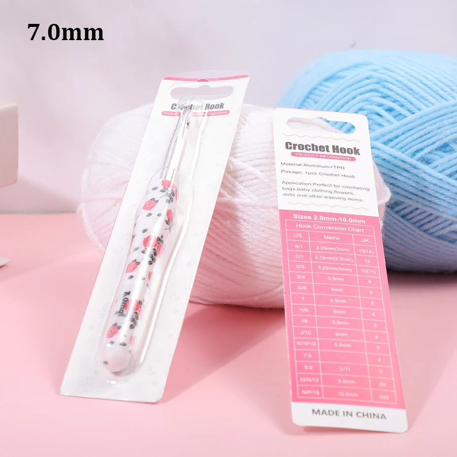 Crochet Hook, Rose Handle with Rubber Grip for Handmade Yarn Projects