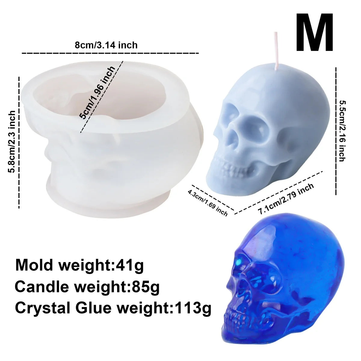 Skull Candle & Resin Mold - Silicone 3D, 10 Sizes & Sets