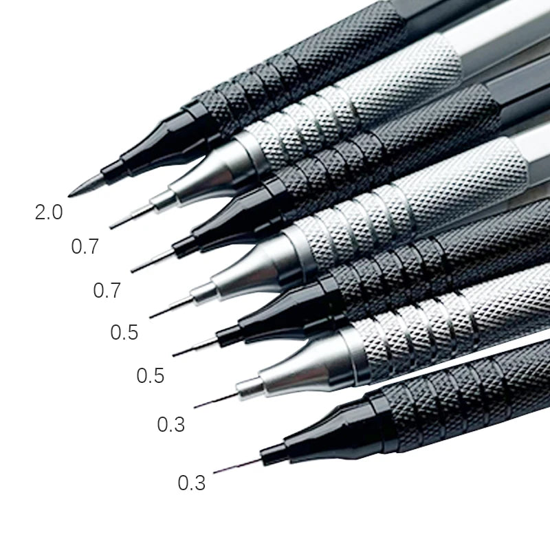 Metal Mechanical Pencil & Lead Refills — 0.3 to 2.0mm, Black or Silver