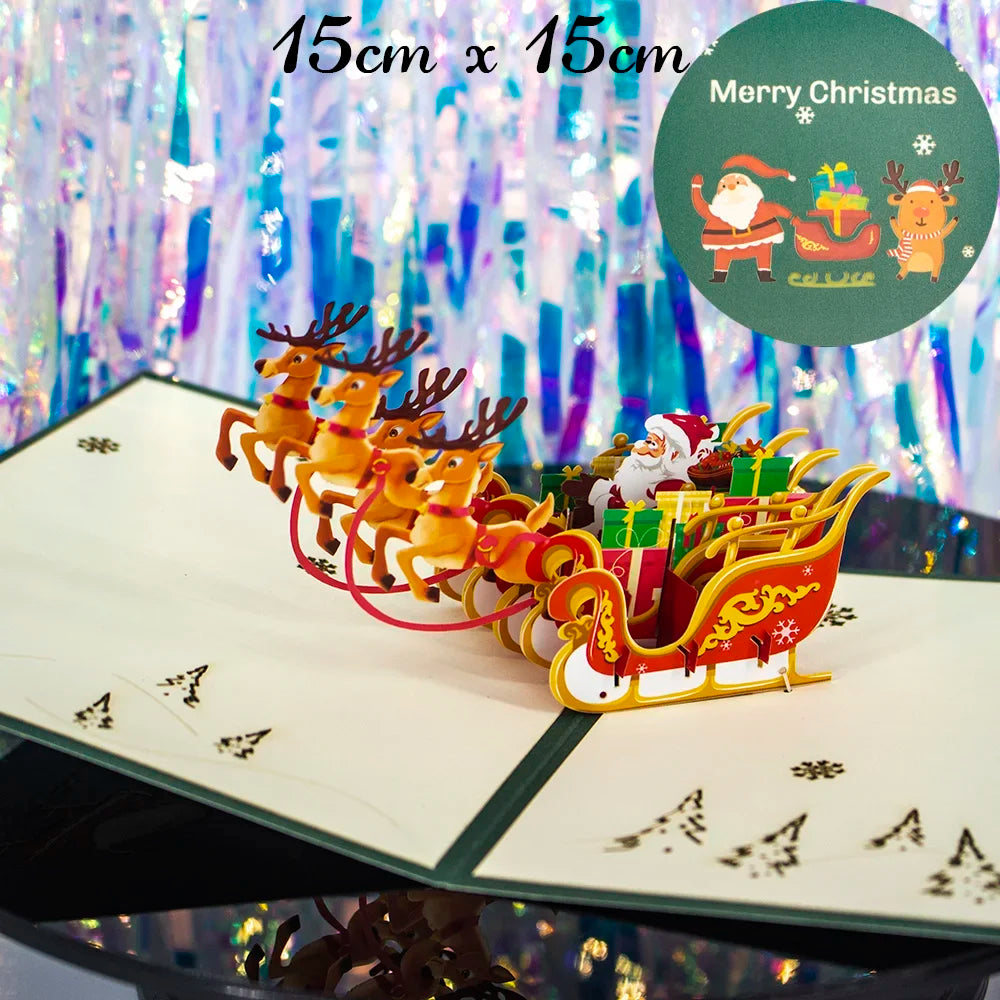 Christmas Card 3D Pop-Up Santa Tree Reindeer Holiday Greeting 36 Designs