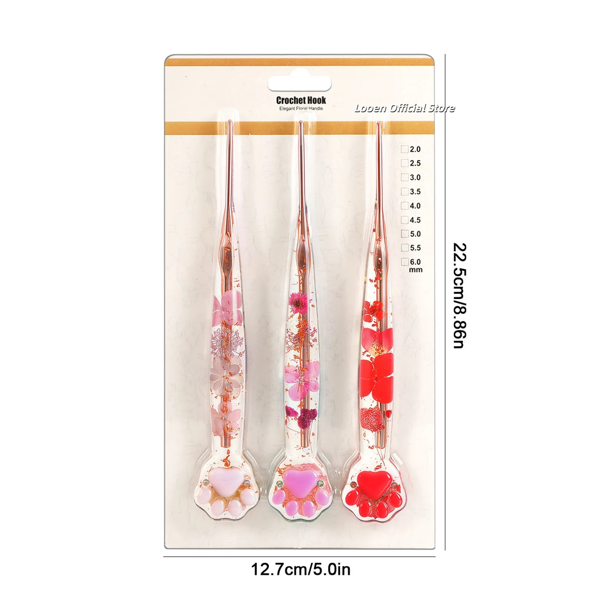 Crochet Hooks, Rose Gold Cat Paw & Floral Handles for Handmade Yarn Crafts