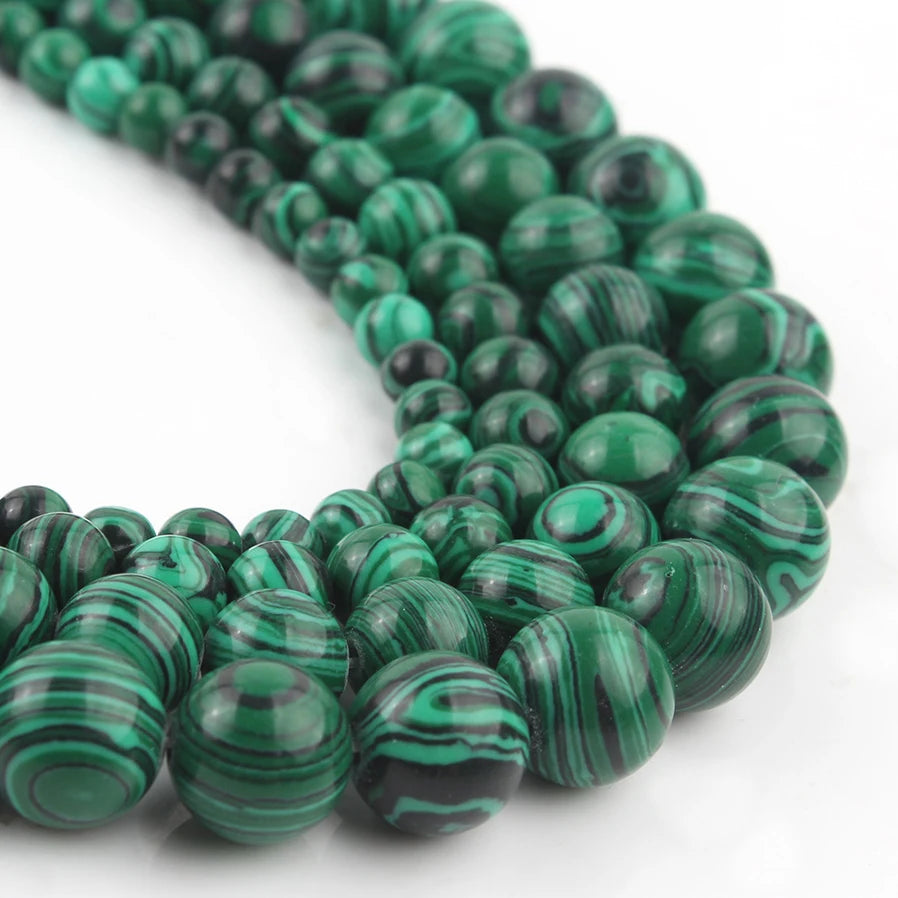 Stone Beads Round Green Malachite-Style Strand for DIY Jewelry Making