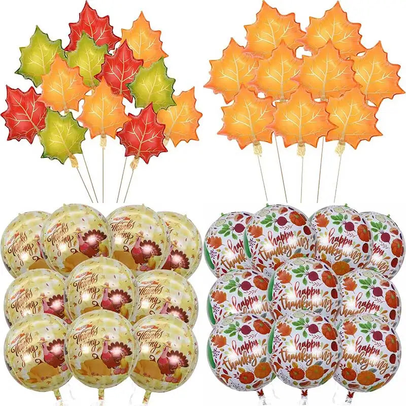 10pcs 22inch Round Happy Thanksgiving Balloons Thanksgiving Day Balloon Autumn Pumpkin Maple Leaf Thanksgiving Day Decorations