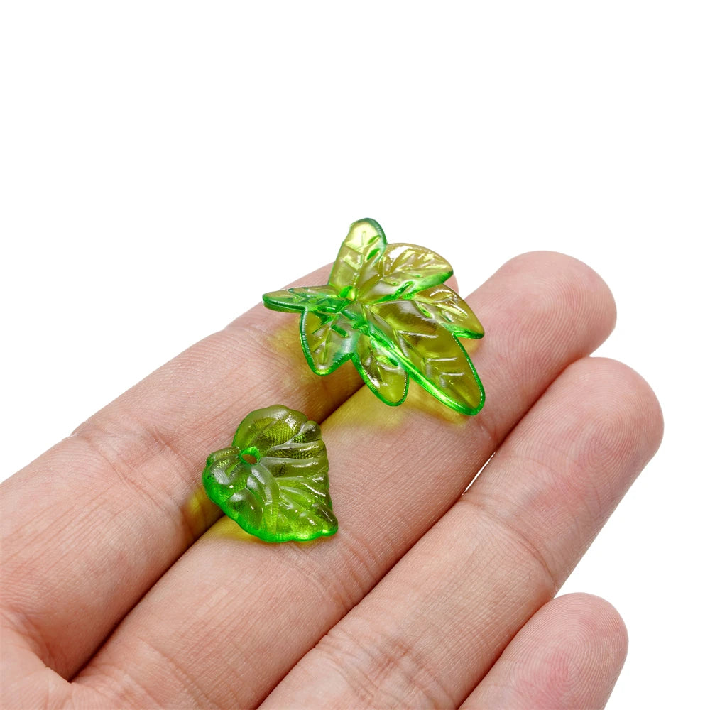 Acrylic Beads Mixed Green Leaves Pendants Various Spacer Charms Craft Beads