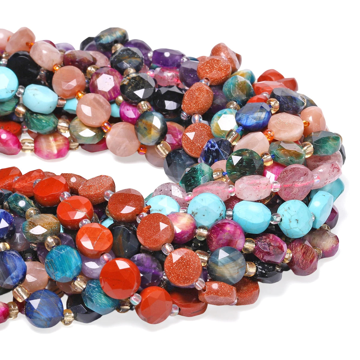 Stone Beads Faceted Coin Tiger Eye Amethyst Styles for DIY Jewelry Making