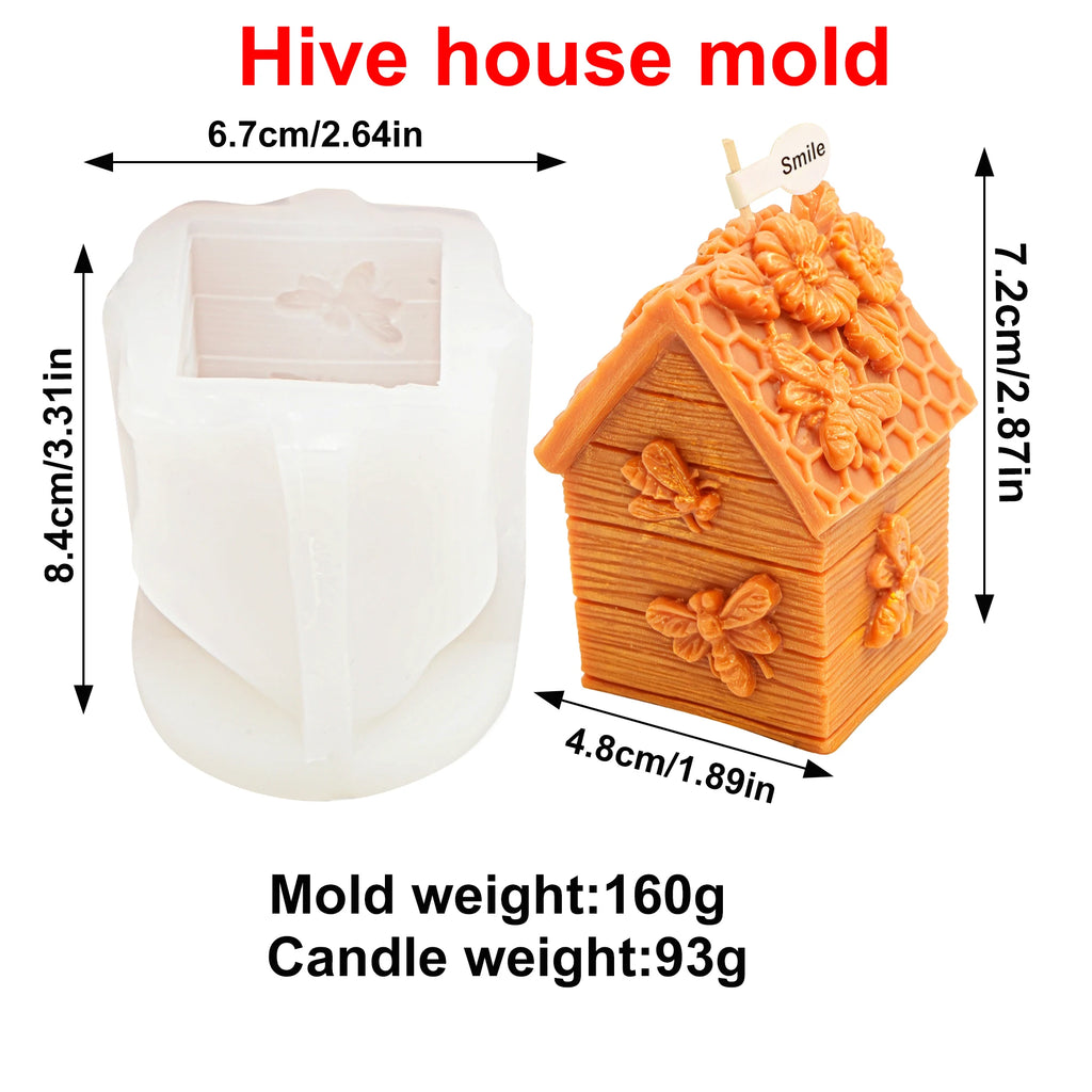 Candle Molds Silicone Bee Honeycomb Flower Pillar Hive House Honey Pot Casting