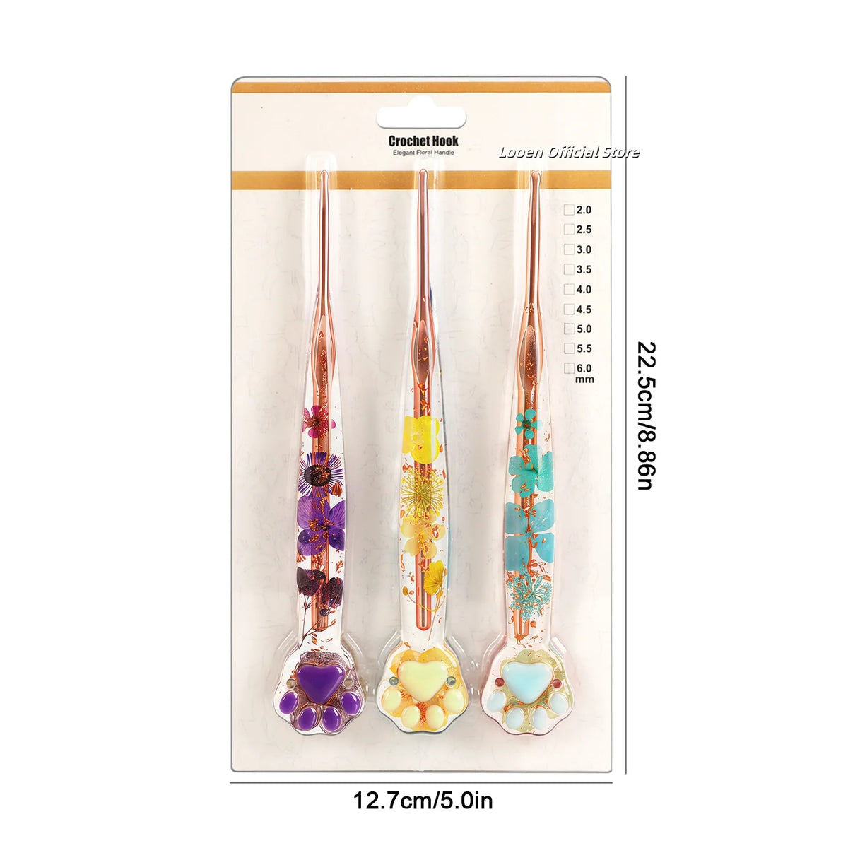 Crochet Hooks, Rose Gold Cat Paw & Floral Handles for Handmade Yarn Crafts