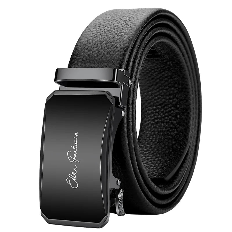 Men's Ratchet Leather Belt Alloy Automatic Buckle for Jeans, Dress & Business