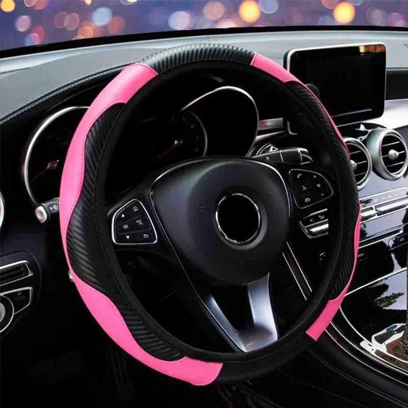 Leather Car Steering-wheel Cover 37CM-38CM Steering Wheel Cover Anti-Slip Comfort