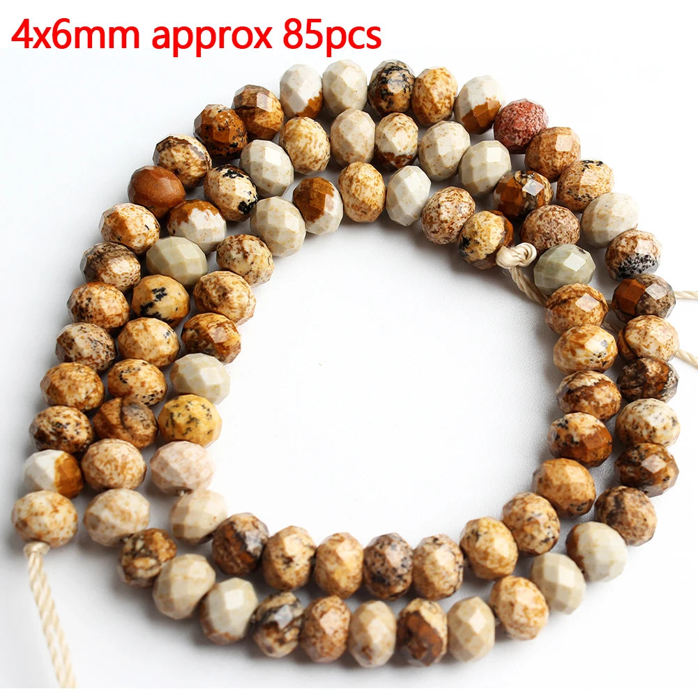 Stone Beads Picture Jasper-Style Round Tube Rondelle for DIY Jewelry Making