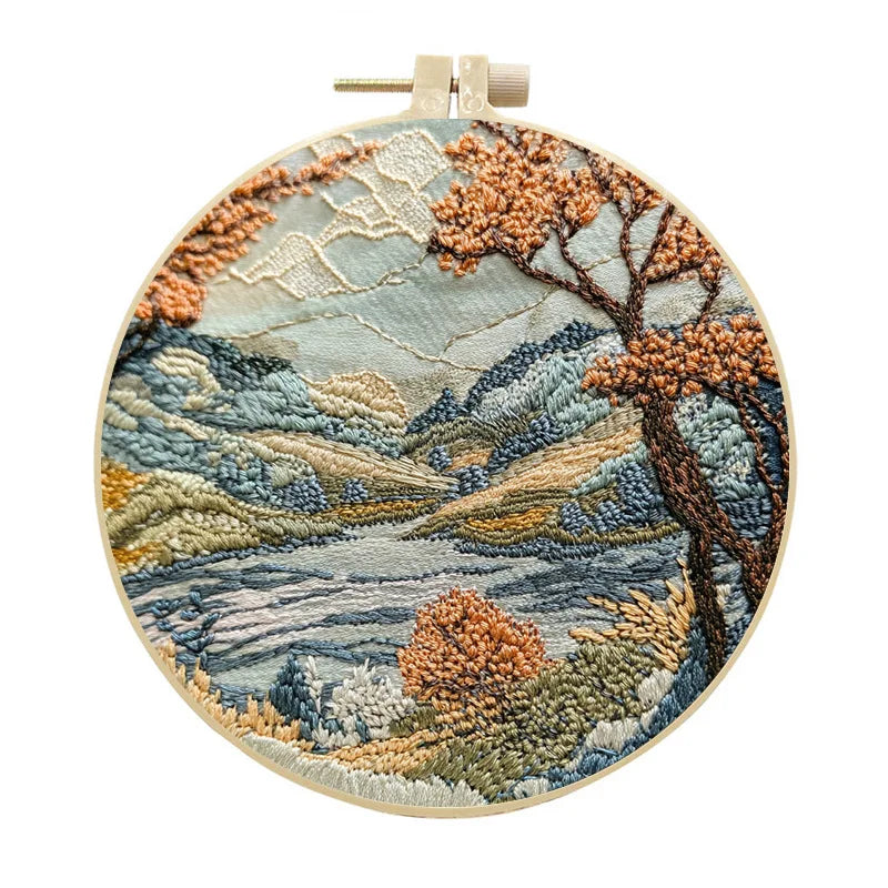 Embroidery Kit, Nature Scenery for Beginner Stitching & Handmade Home Art