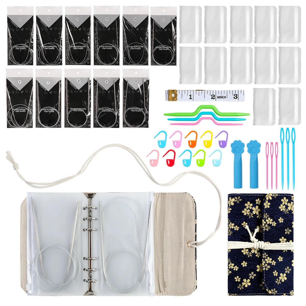 Knitting Needle Organizer Set for Circular Needles & Needlecraft Storage