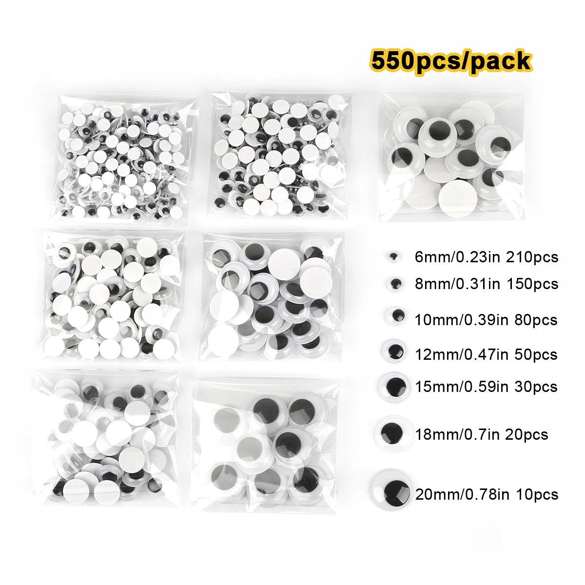 100pcs/200/550pcs Self-adhesive Googly Wiggle Eyes Premium Quality Replacement Accessory