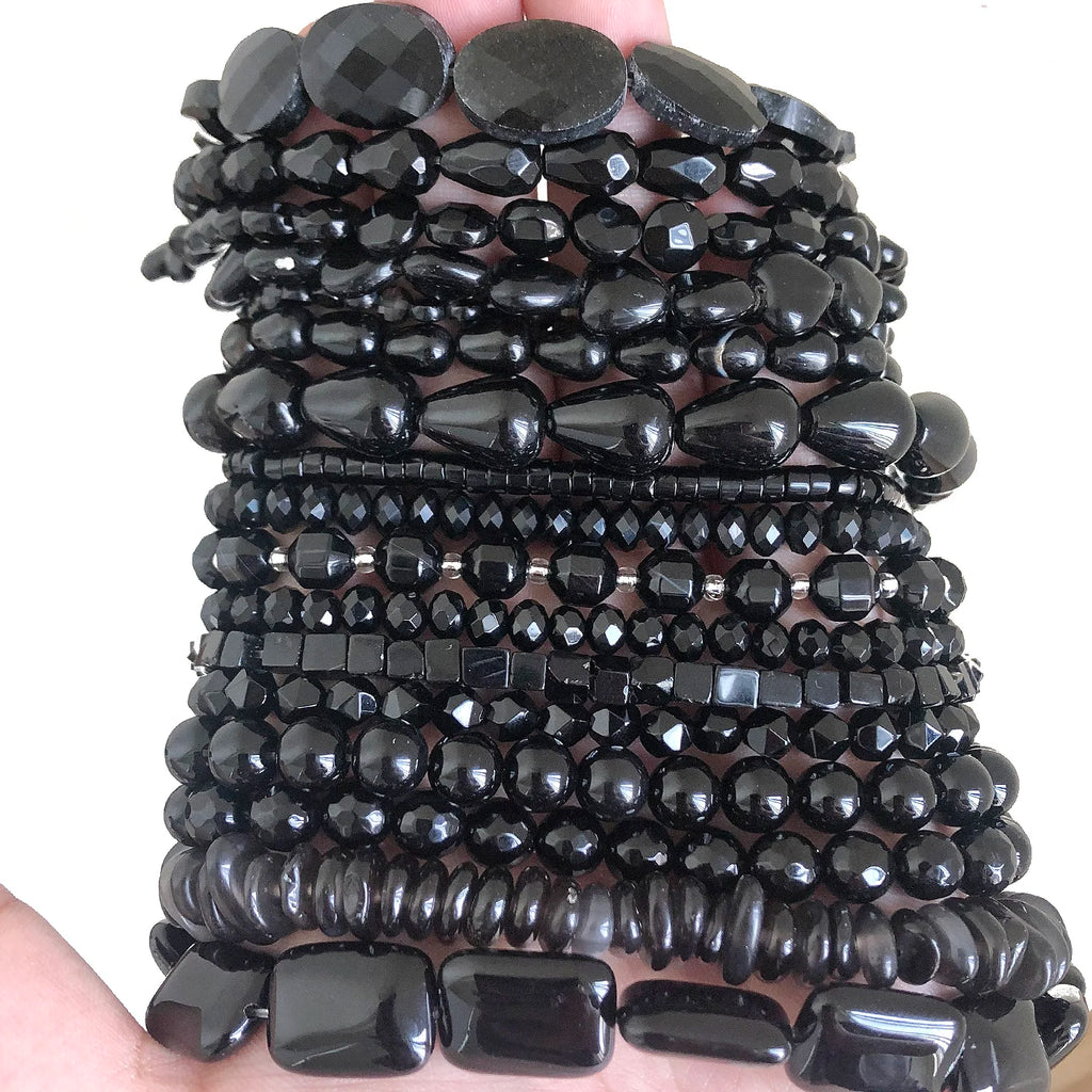 Stone Beads Black Onyx Round Faceted Irregular Agates Smooth Bracelet Supplies