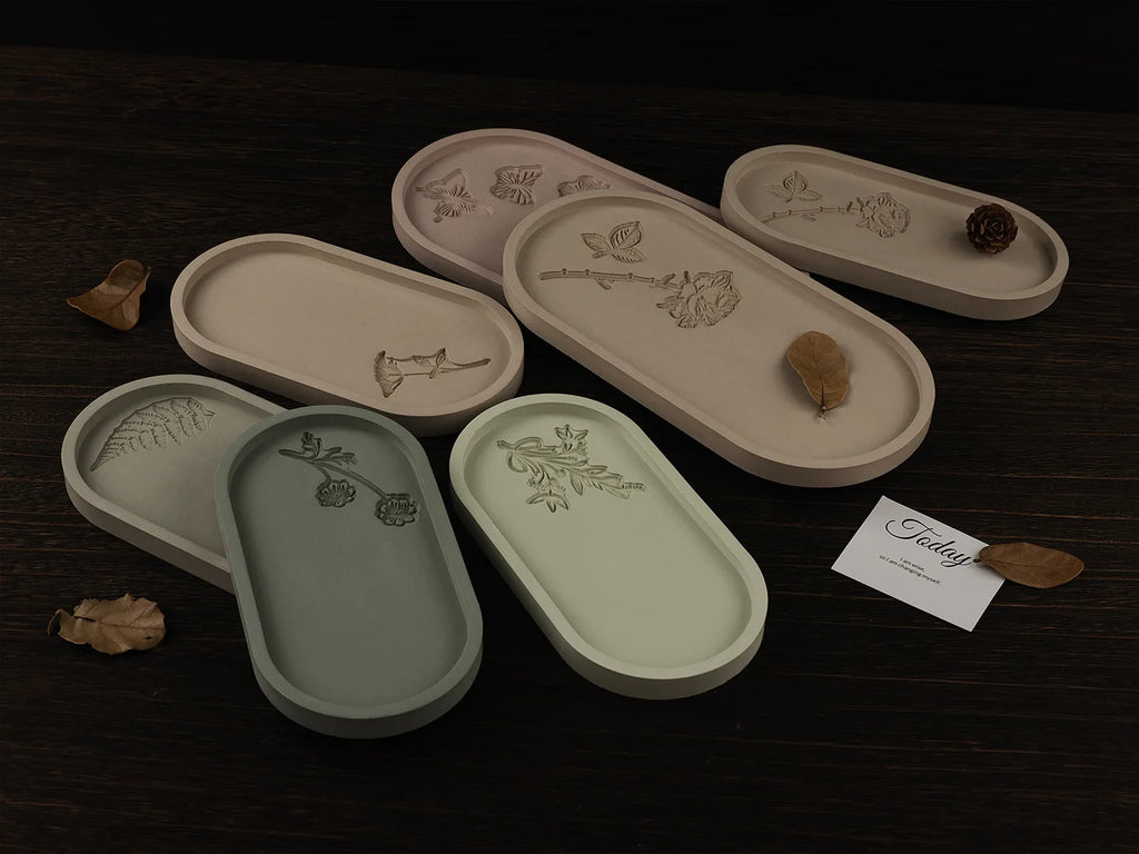 Carved Flower Oval Tray Silicone Mold DIY Concrete Cement Storage Dish Mould Jewelry Display Plate Plaster Resin Casting Molds