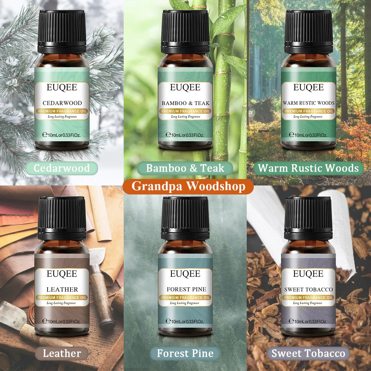 EUQEE Fragrance Oil Gift Set 6x10ml 10 Themed Collections DIY Candle Diffuser