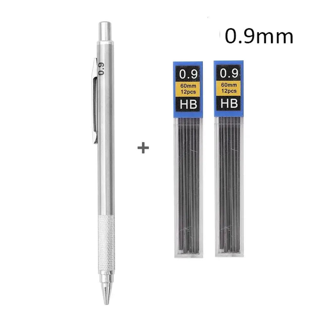Metal Mechanical Pencil, Anti-Slip Grip — 0.3 to 2.0mm + Lead Refills