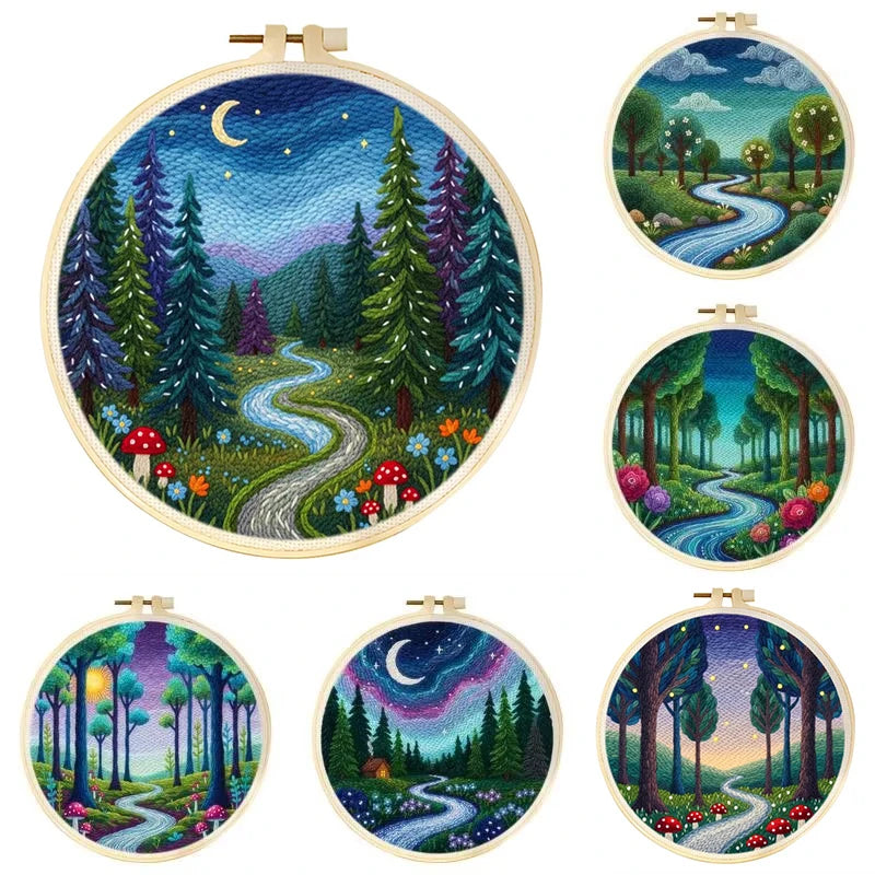 Punch Needle Kit, Forest River Landscape for Handmade Wall Art & Gifts