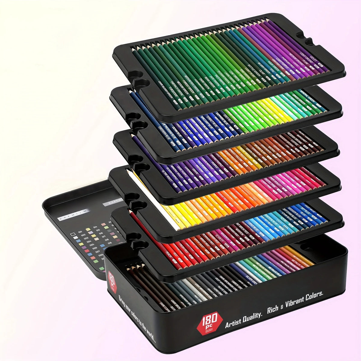 Colored Pencil Set, Oil-Based 2B, 72–180 Colors, Non-Toxic, Multiple Sets