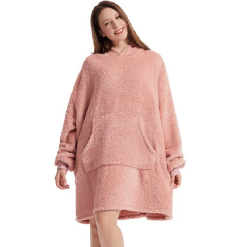 Hooded Sweatshirt Women's Double-Faced Fleece Thick Loose Pullover Pockets Warm