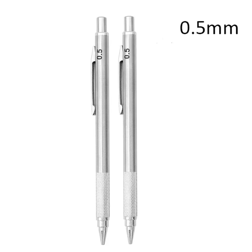 Mechanical Pencil, Metal Anti-Slip Grip, 0.3–2.0mm + Lead Refills