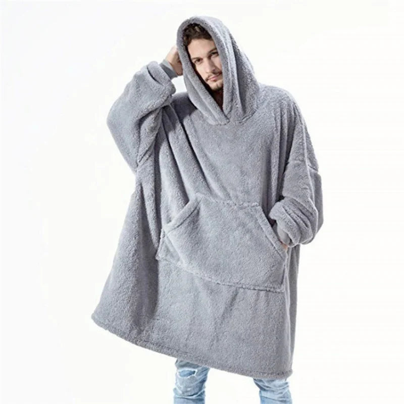 Hooded Sweatshirt Women's Double-Faced Fleece Thick Loose Pullover Pockets Warm