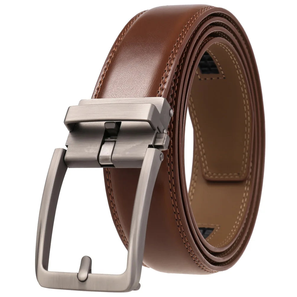 Men's Leather Belt Automatic Buckle Genuine Cowhide for Jeans, Dress, Golf