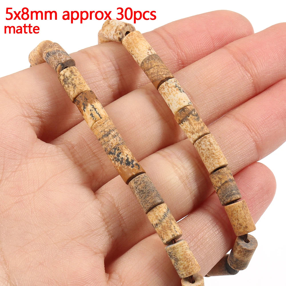 Stone Beads Picture Jasper-Style Round Tube Rondelle for DIY Jewelry Making