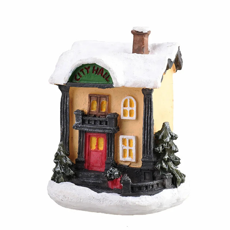 Christmas Village House LED Figurine Resin Snow Scene Holiday Decor