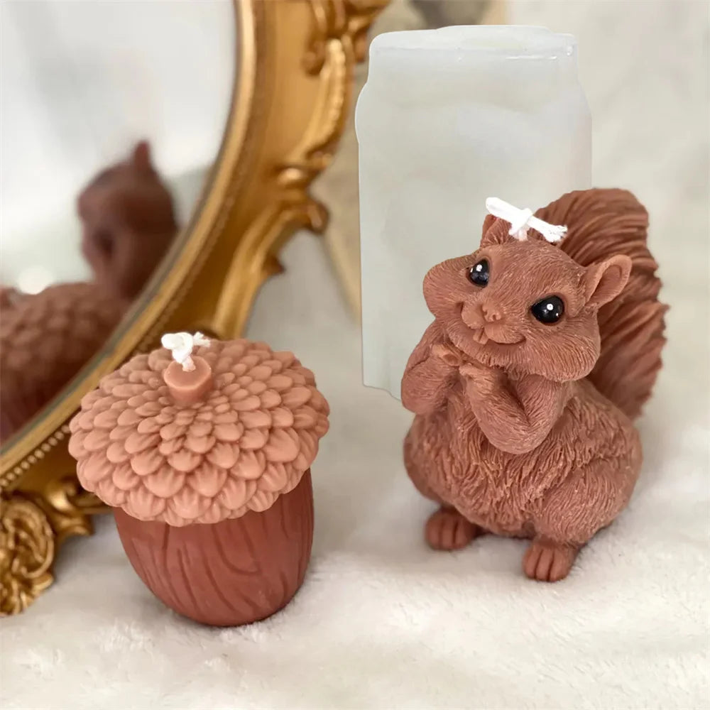 Cute Squirrel Candle Silicone Mold 3D Pinecone Scented Plaster Mold DIY Chipmunk Animal Soap Epoxy Resin Crafts Making Mold