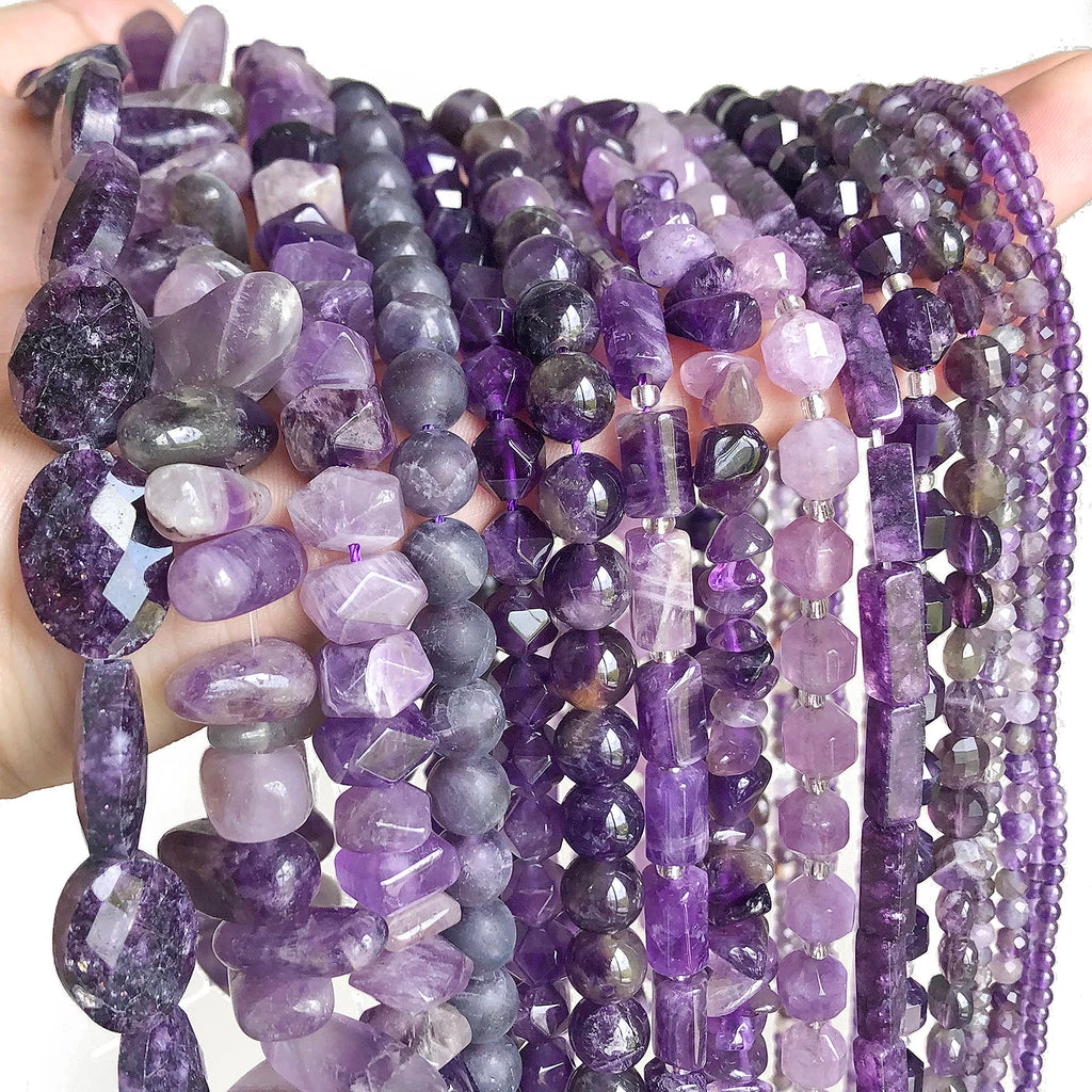 Stone Beads Purple Amethyst-Style Assorted Shapes for DIY Jewelry Making